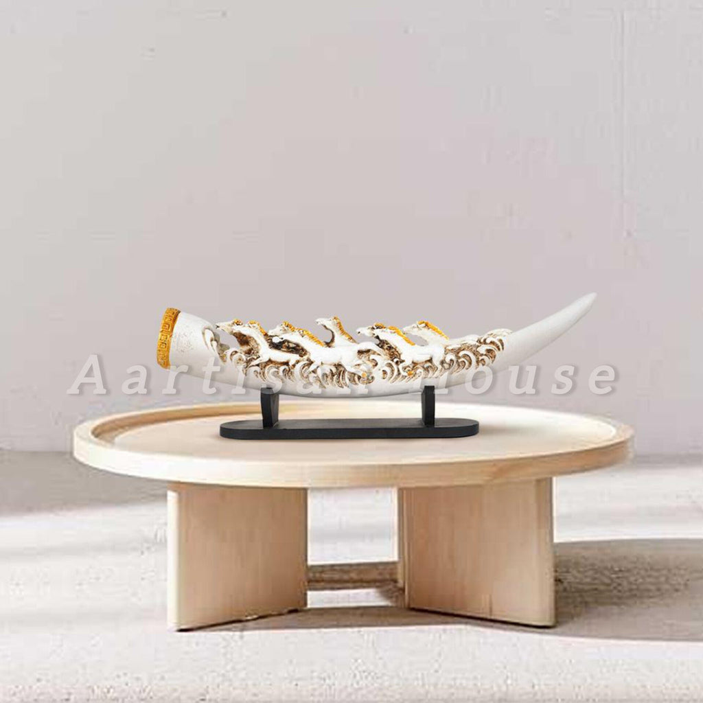 Eight Running Horses Carved In Tusk | Feng Shui Table Accent