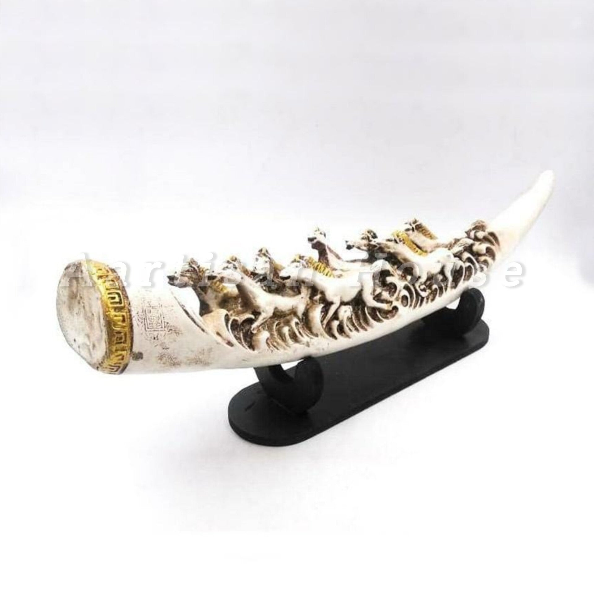 Eight Running Horses Carved In Tusk | Feng Shui Table Accent