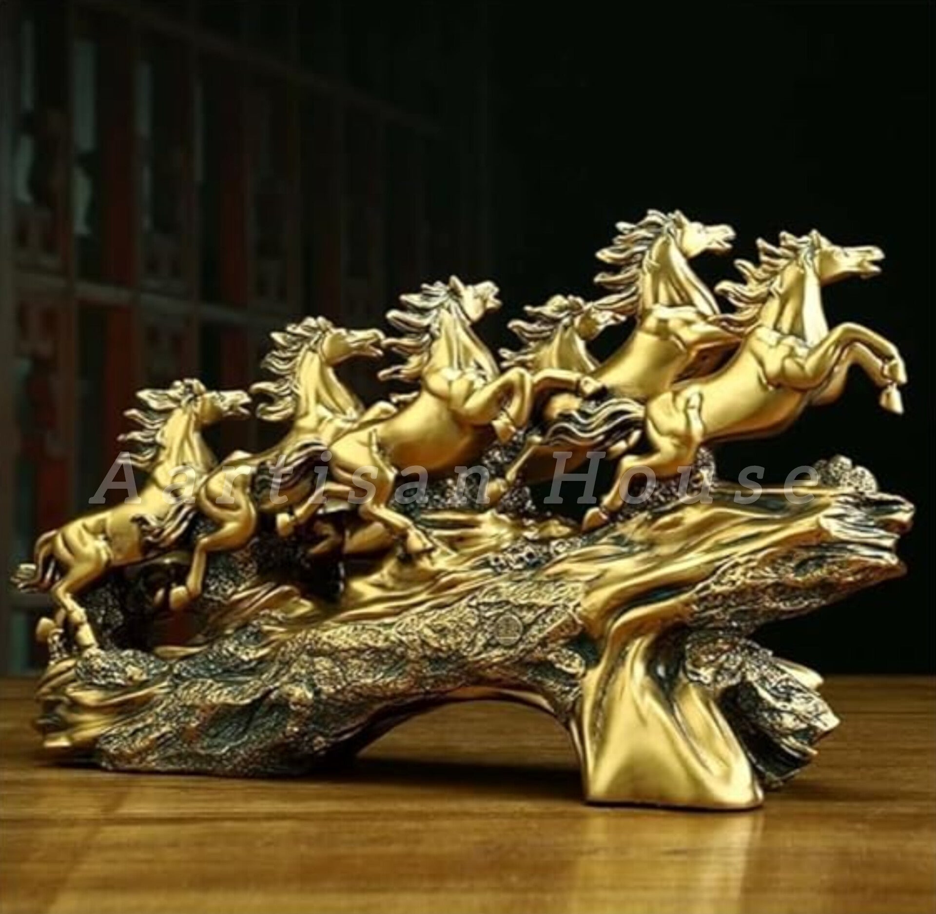 UAG Exports Running 7 Victory Horse Resin Statue Vastu, Feng Shui Showpiece