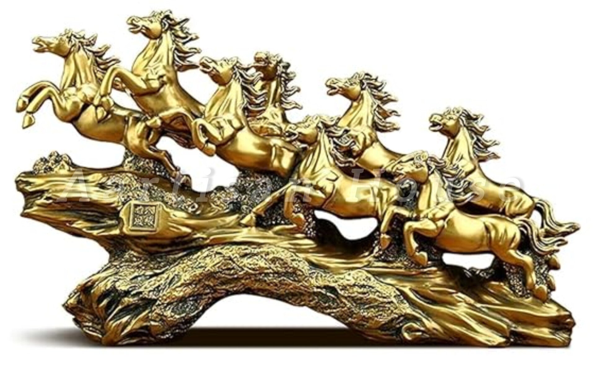 UAG Exports Running 7 Victory Horse Resin Statue Vastu, Feng Shui Showpiece