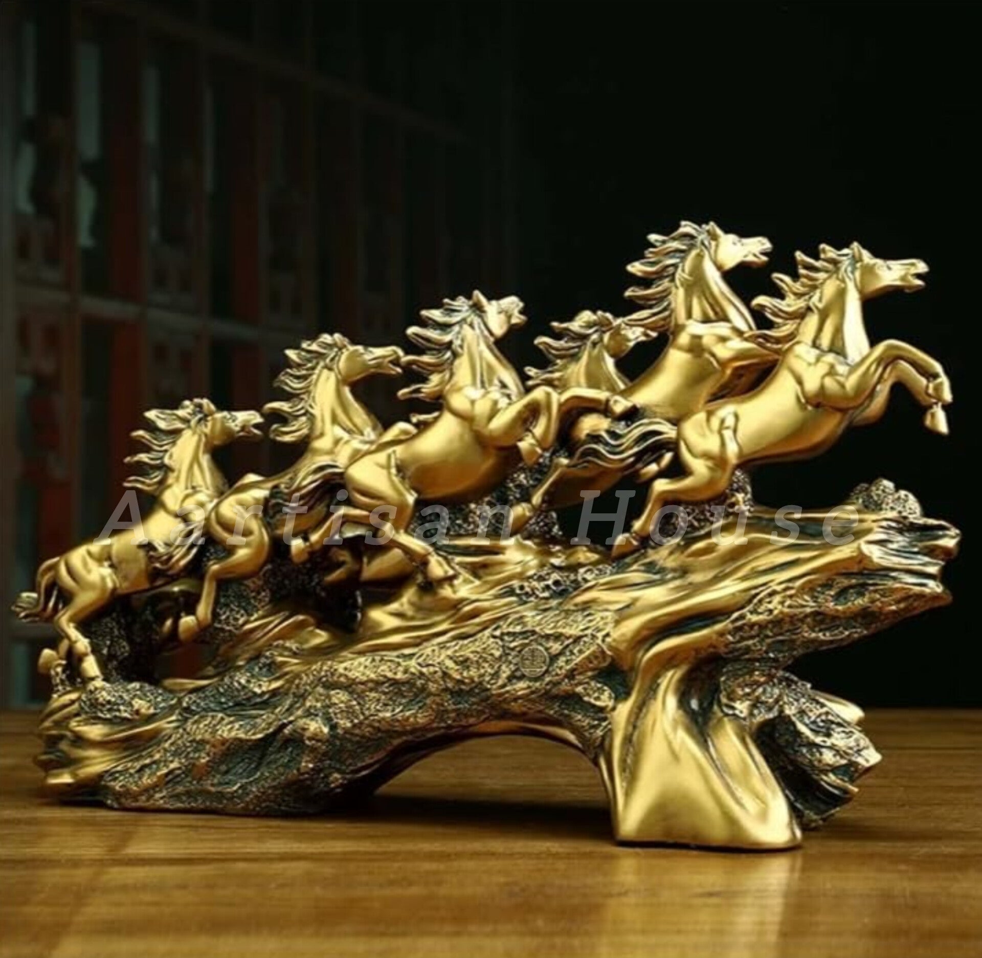 UAG Exports Running 7 Victory Horse Resin Statue Vastu, Feng Shui Showpiece