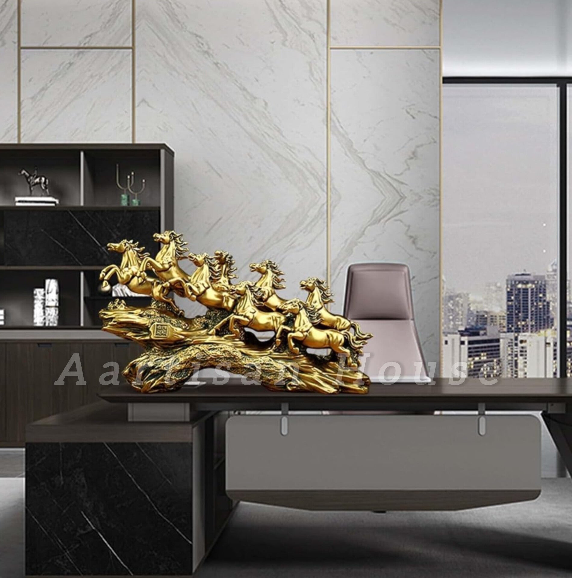UAG Exports Running 7 Victory Horse Resin Statue Vastu, Feng Shui Showpiece