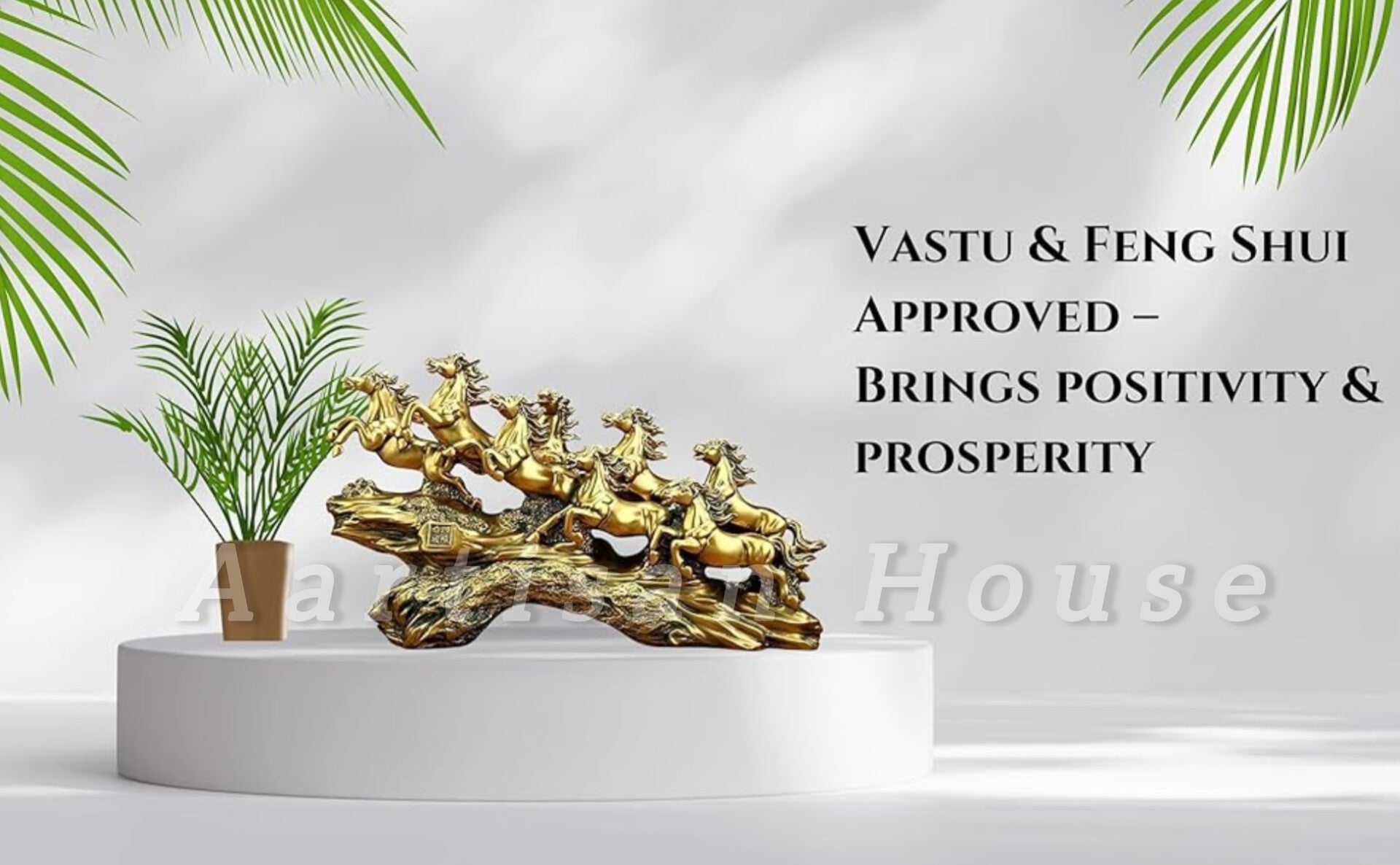 UAG Exports Running 7 Victory Horse Resin Statue Vastu, Feng Shui Showpiece