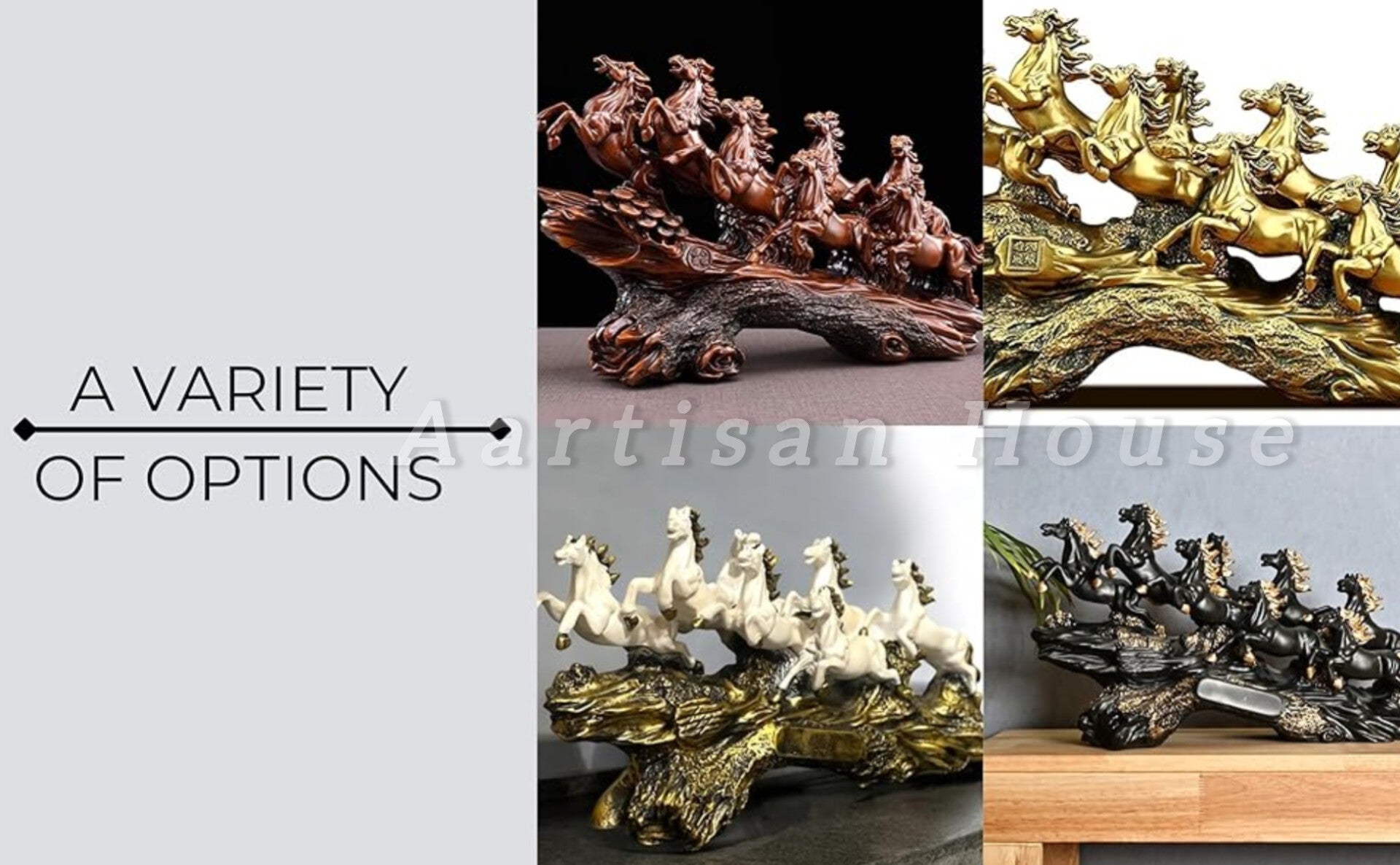 UAG Exports Running 7 Victory Horse Resin Statue Vastu, Feng Shui Showpiece