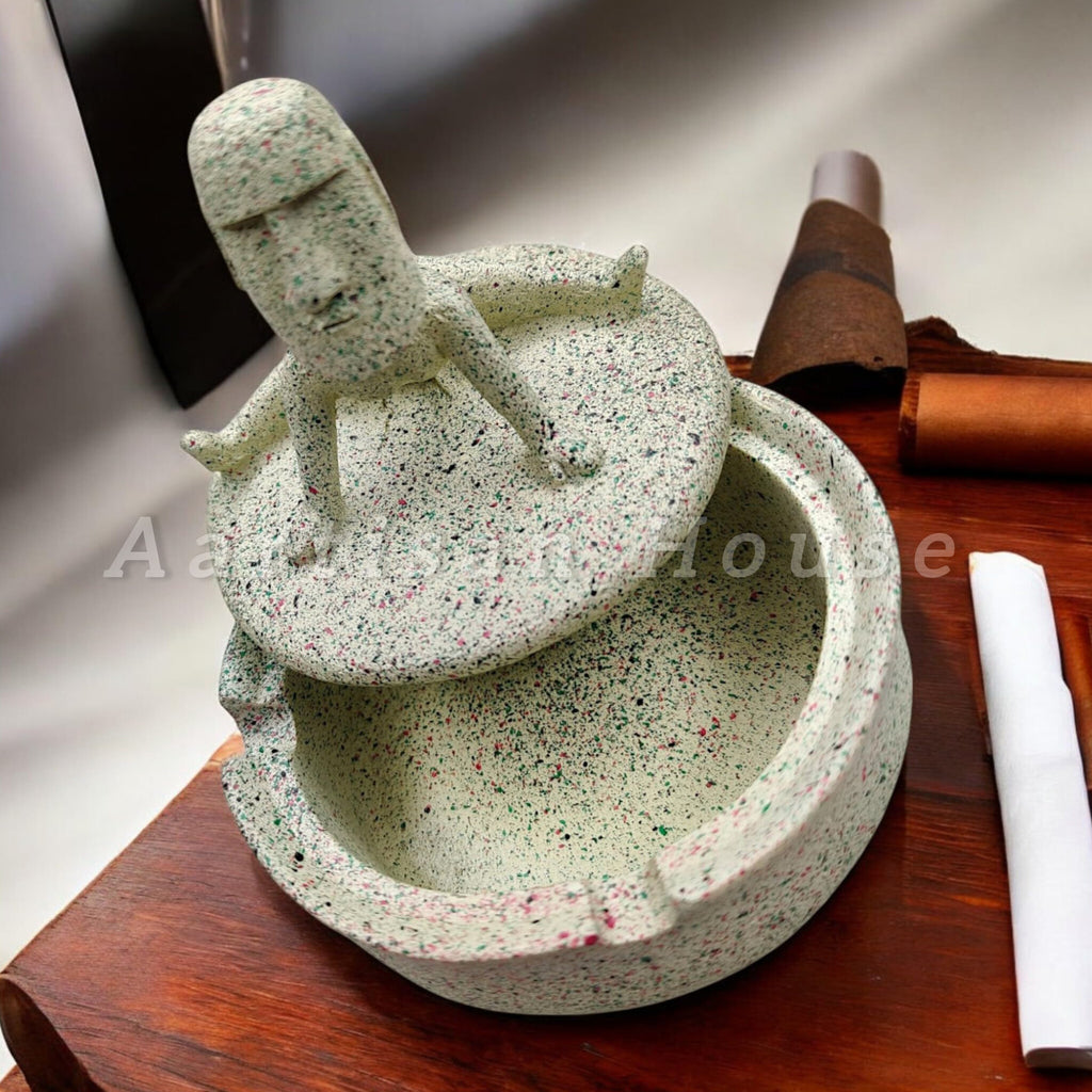 Resin Ashtray with Moai Statue