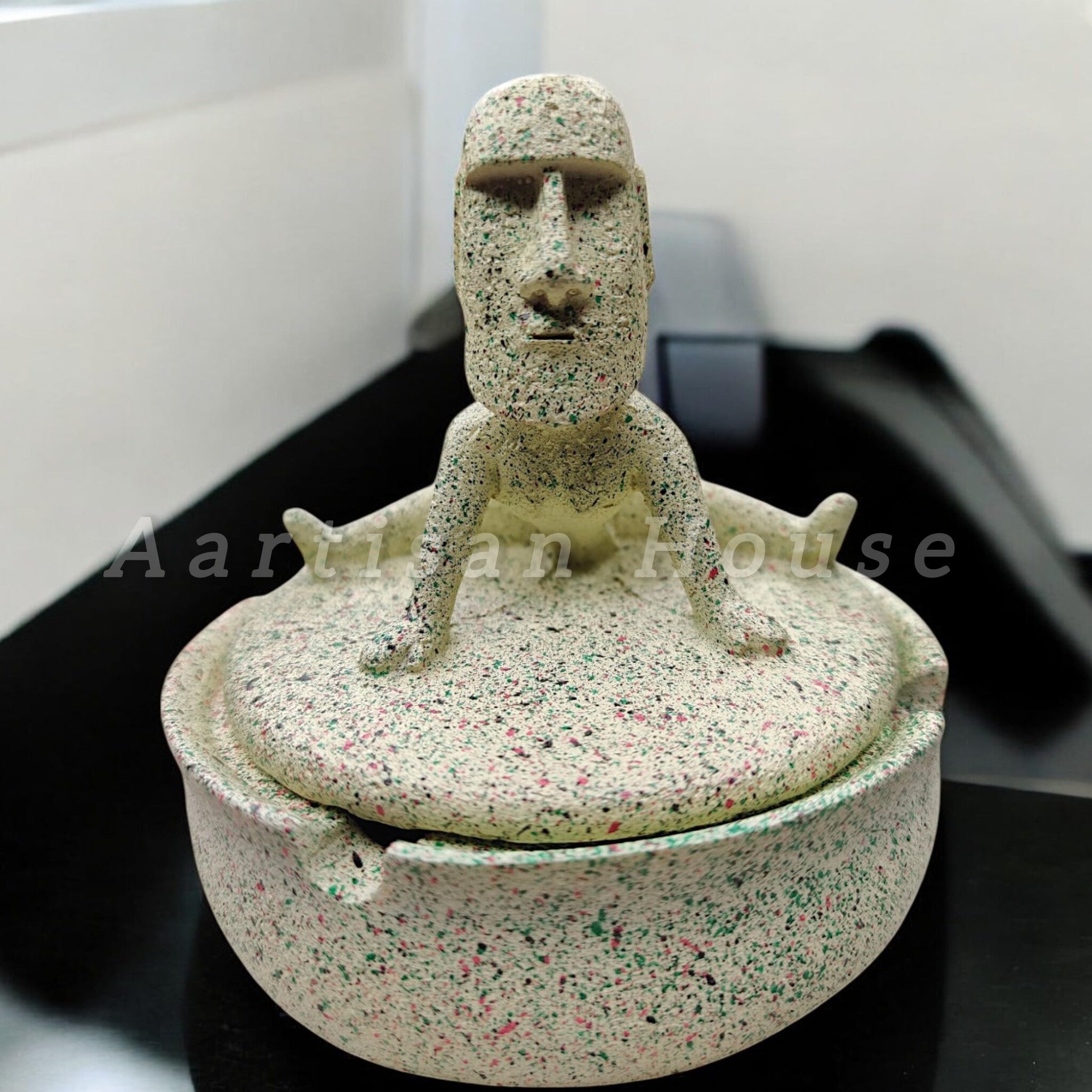 Resin Ashtray with Moai Statue